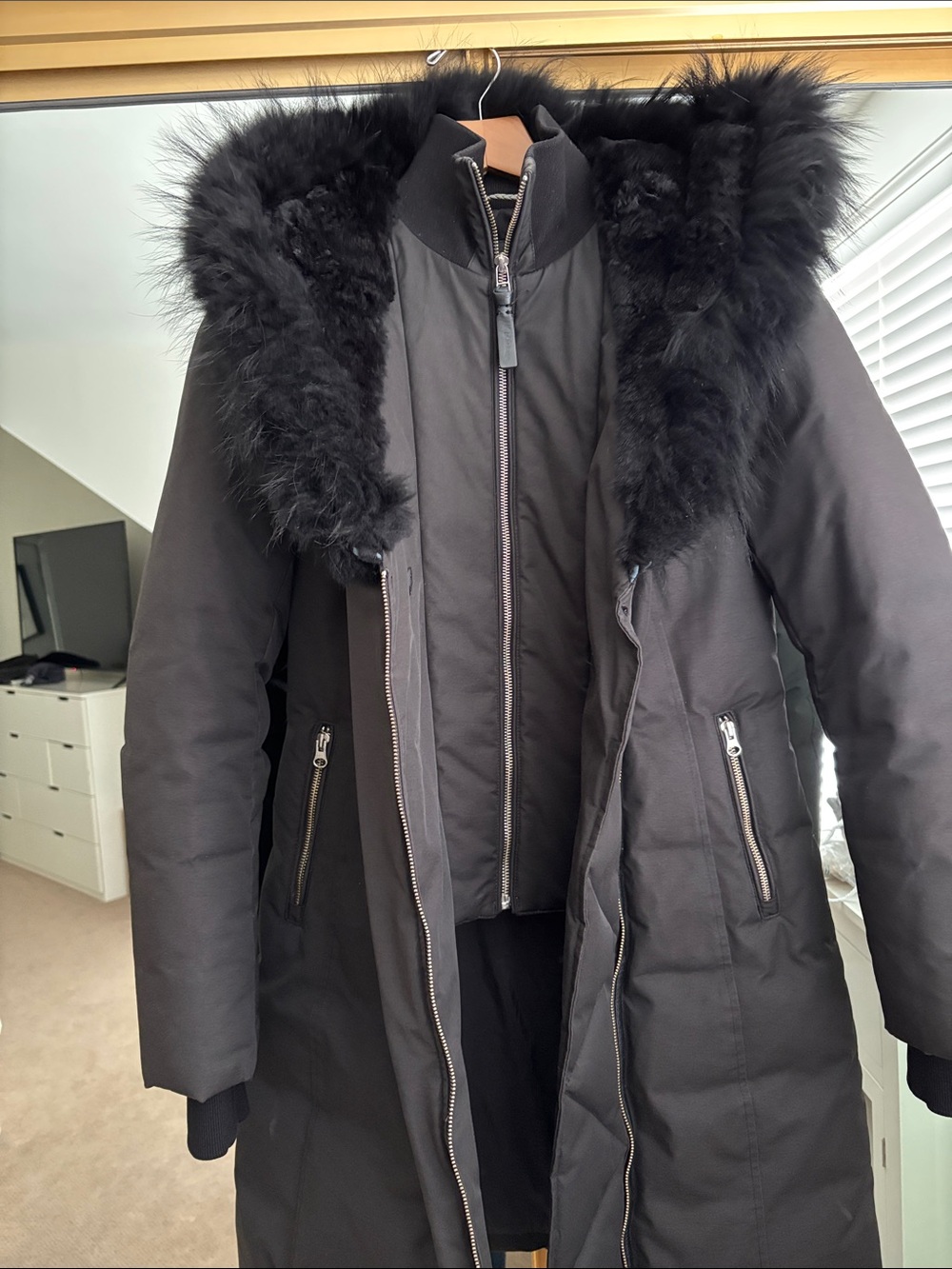 Mackage Black Puffer Jacket with Fur Trim and Hood - Picture 9 of 13